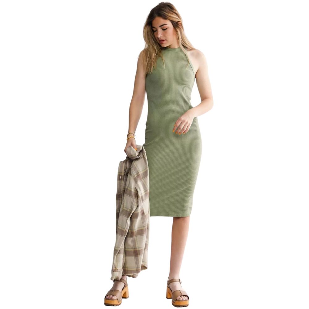 BILLABONG Army Green Tomboy Womens Midi Knit Tank Dress - Women’s Small